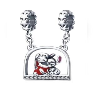 🎆LINX DISCONTINUED Disney Silver Lilo Stitch Hug Double Dangle Bracelet Charm